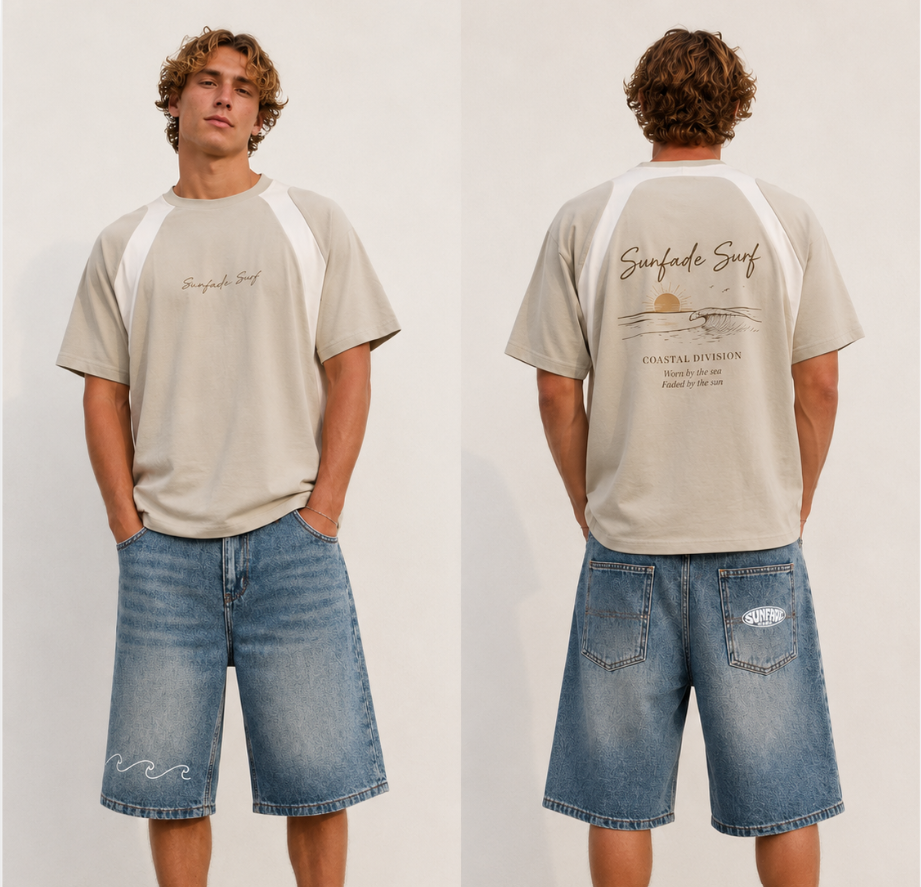 Sunfade Surf  Washed Denim  Jorts